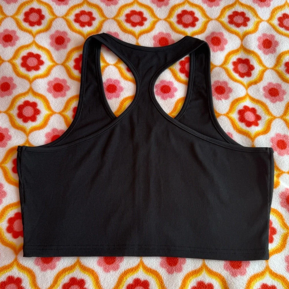 Black Zipper Front Sleeveless Razor Back Crop Top - Picture 8 of 8